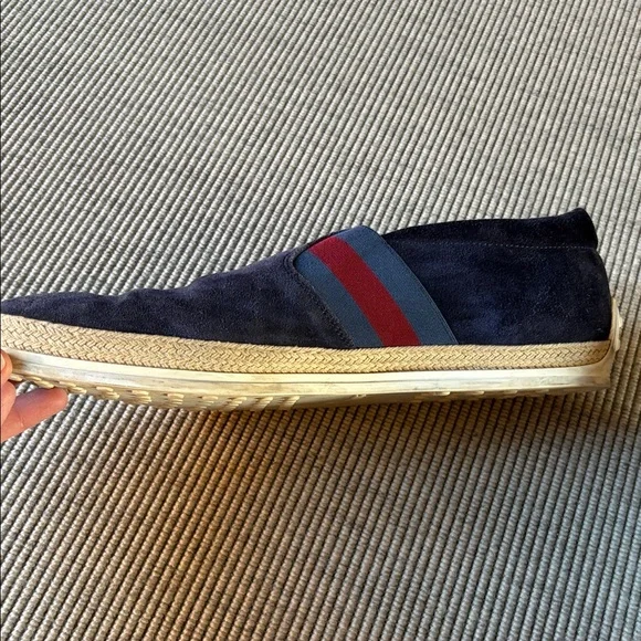 Tod's Navy Suede Slip-On Loafers with Red & Blue Webbing - Picture 3 of 9